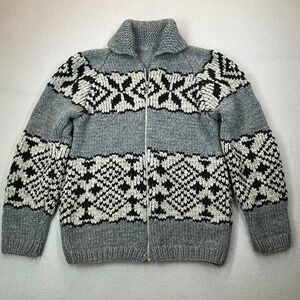 Vintage Handmade Nordic Fair Isle Wool Sweater Unisex M Full Zip Cowichan Style